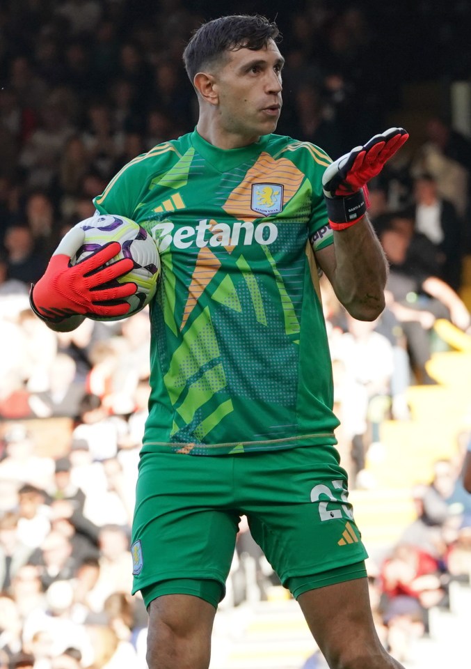 Emiliano Martínez of Aston Villa blows a kiss to the fans.