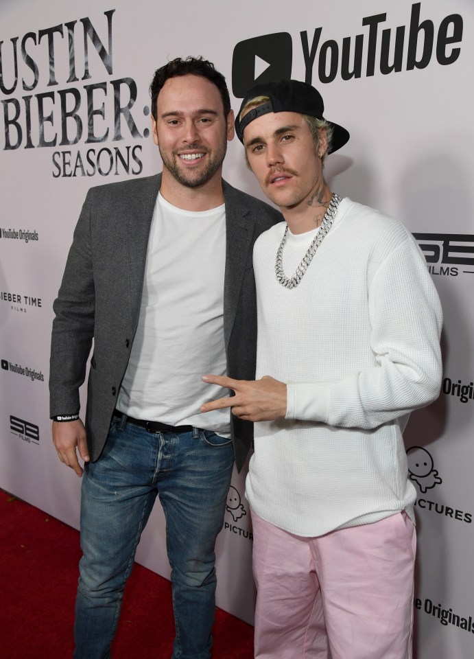 Scooter Braun and Justin Bieber at the premiere of Justin Bieber: Seasons.