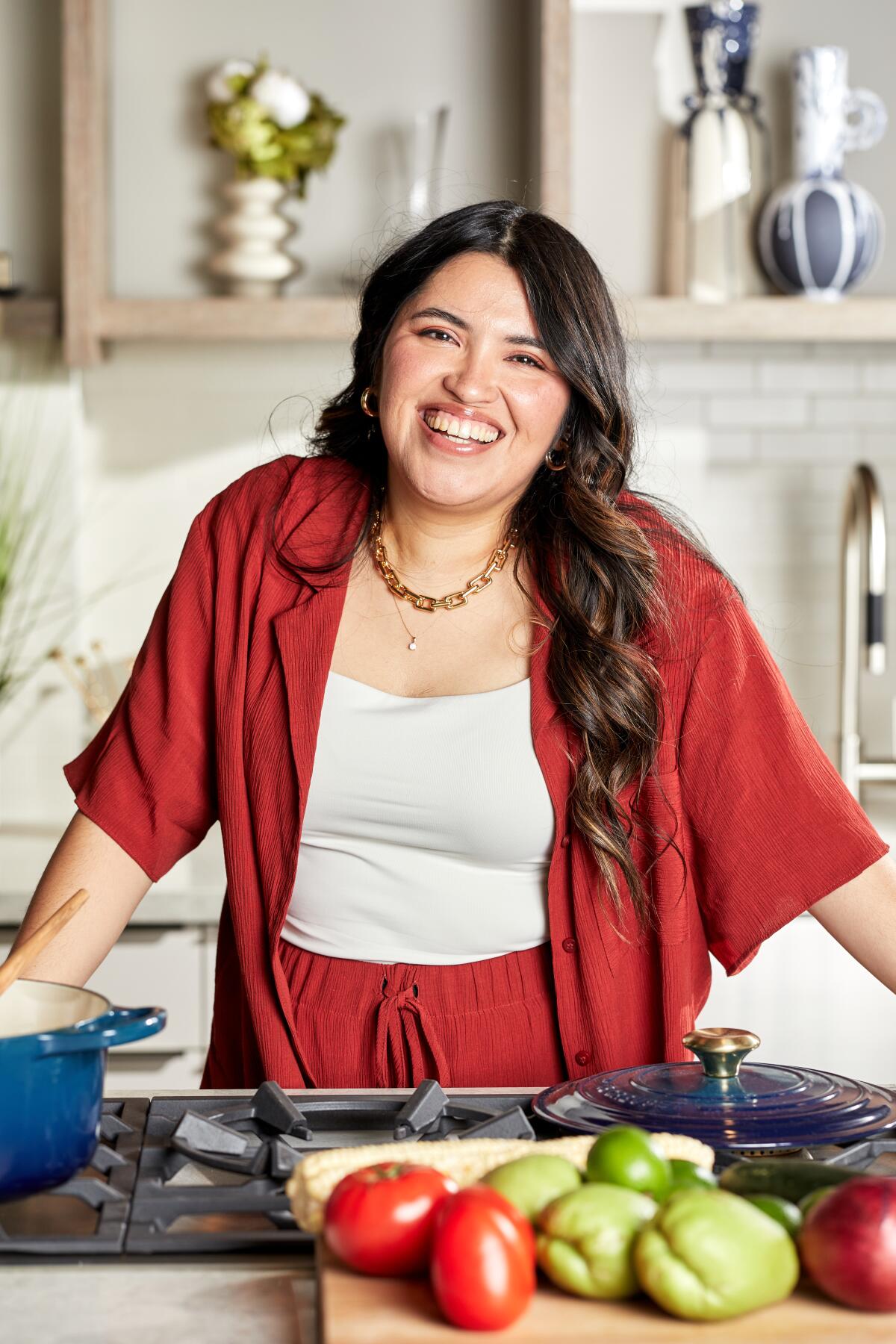 Karla Vasquez poses in the L.A. Times test kitchen on March 15, 2024.