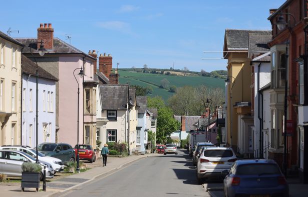 Presteigne street view on a sunny day