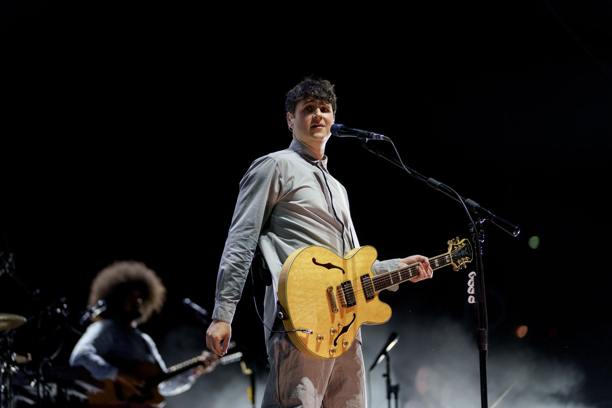 Ezra Koenig of Vampire Weekend performs.