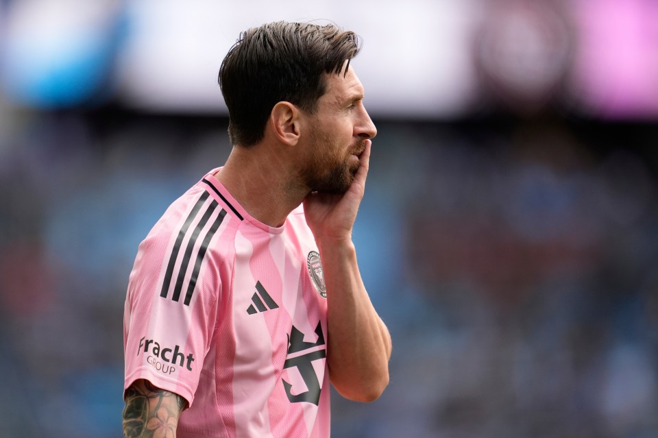 Lionel Messi in Inter Miami CF jersey during an MLS soccer match.