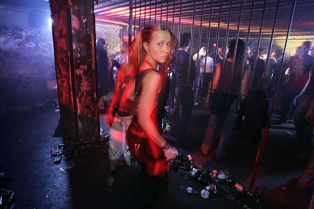 Image inside a dimly lit club in Berlin