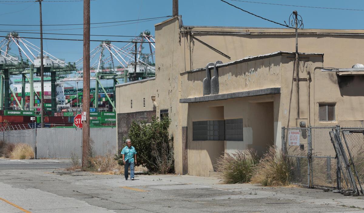 Tim Yamamoto surveys the last remaining buildings in the old Japanese fishing village of Terminal Island.