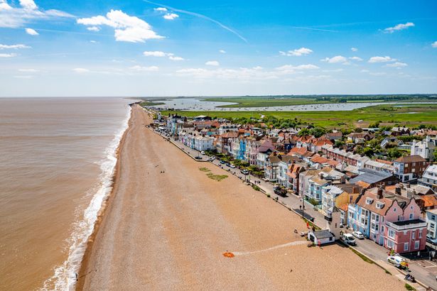 Aerial photo from a drone of Aldeburgh Beachfront, Suffolk.