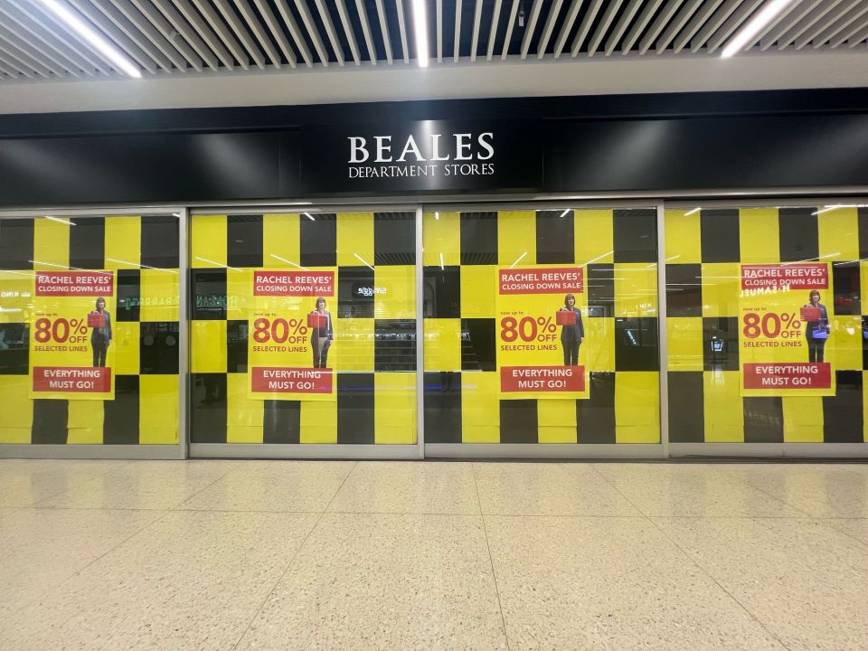 Beales Department Store closing down sale; up to 80% off selected lines.