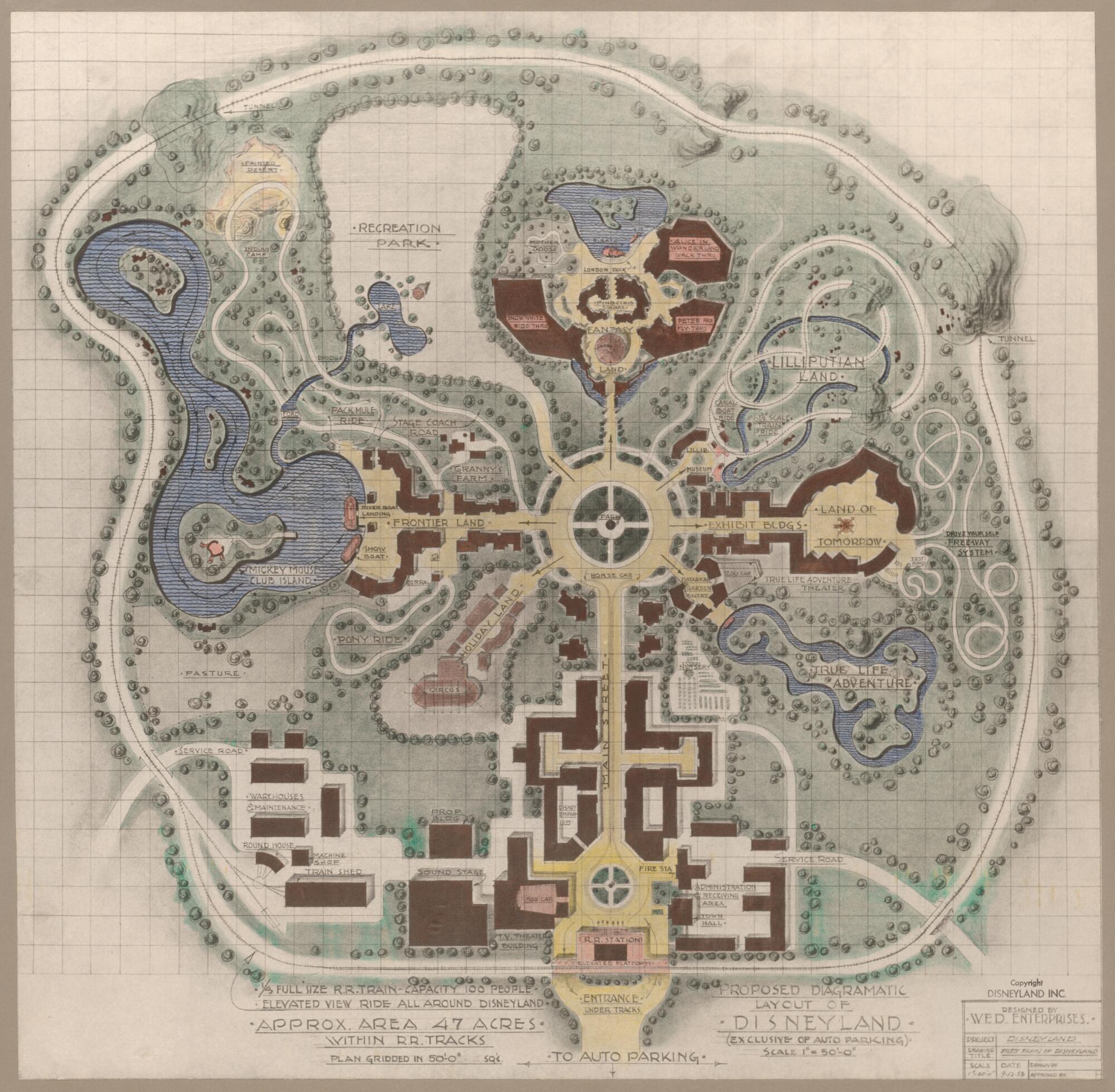 A September 1953 map of Disneyland from Marvin Davis.