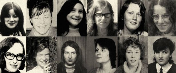 A series of black and white headshots of women and girls