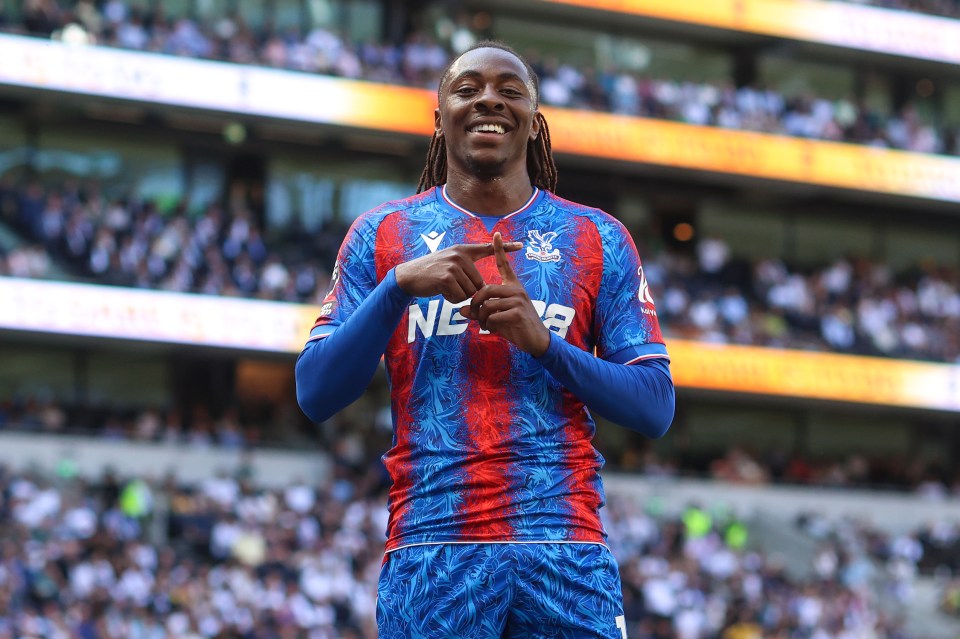 Eberechi Eze of Crystal Palace celebrates scoring a goal.