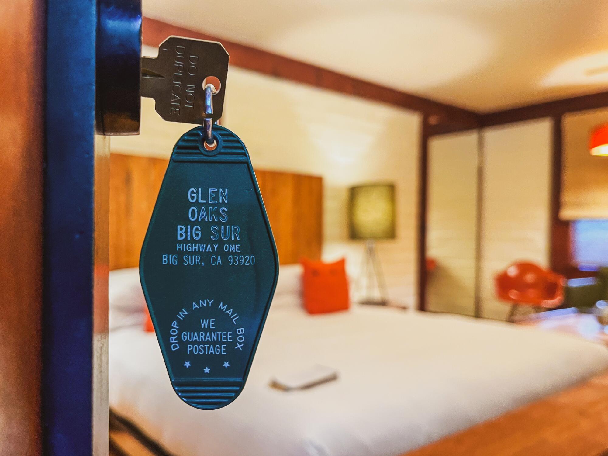 A vintage-style key at Glen Oaks Motor Lodge in Big Sur.