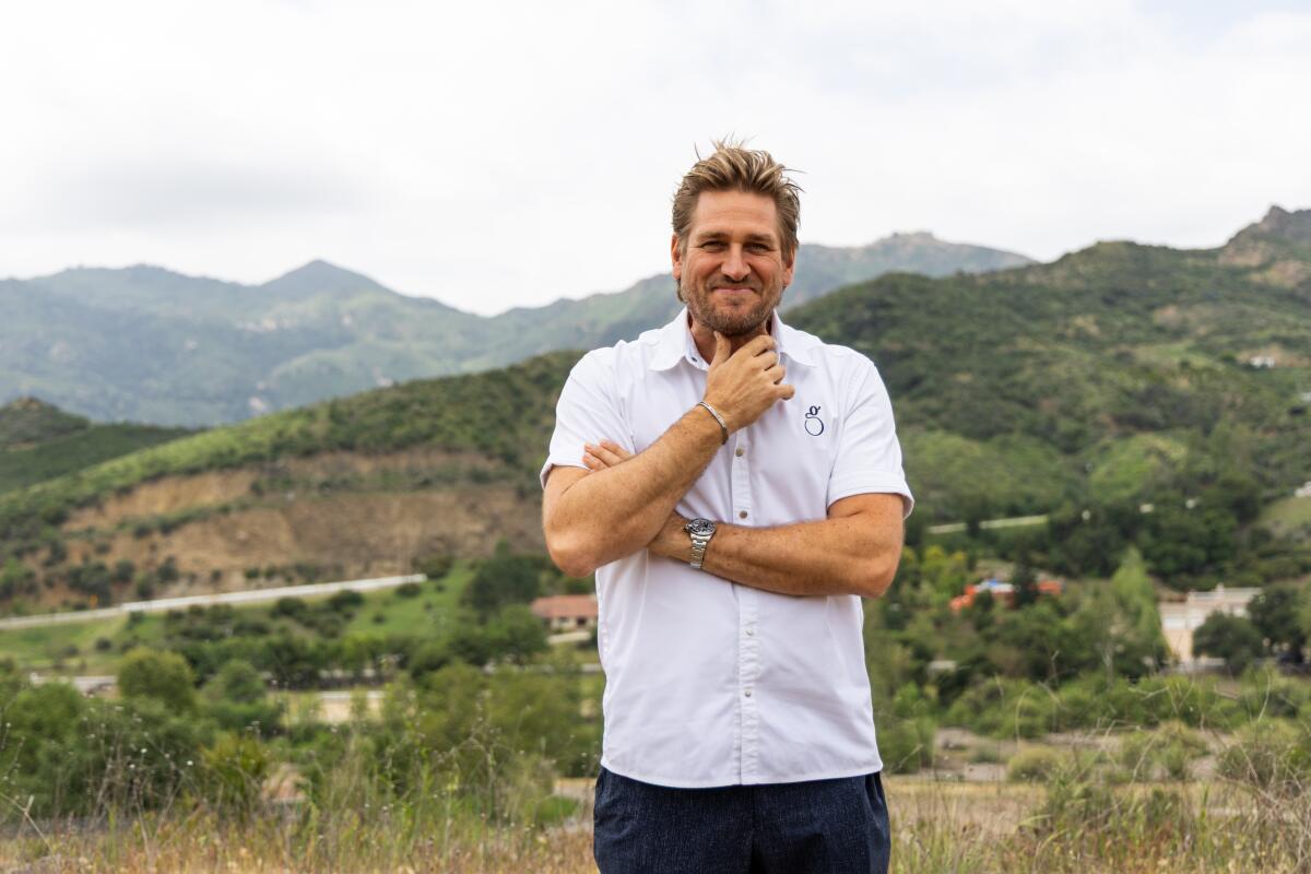 Agoura Hills, CA - April 24 2025: Celebrity chef Curtis Stone poses for a portrait at Four Stones Farm