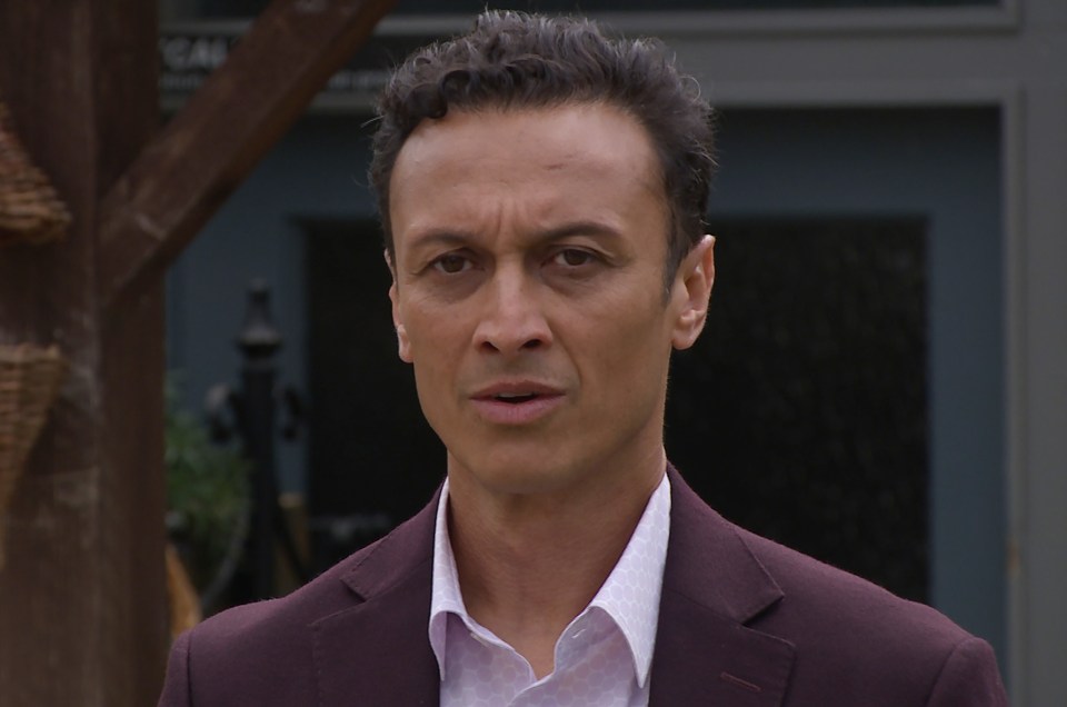 Jai Sharma from Emmerdale looking concerned.