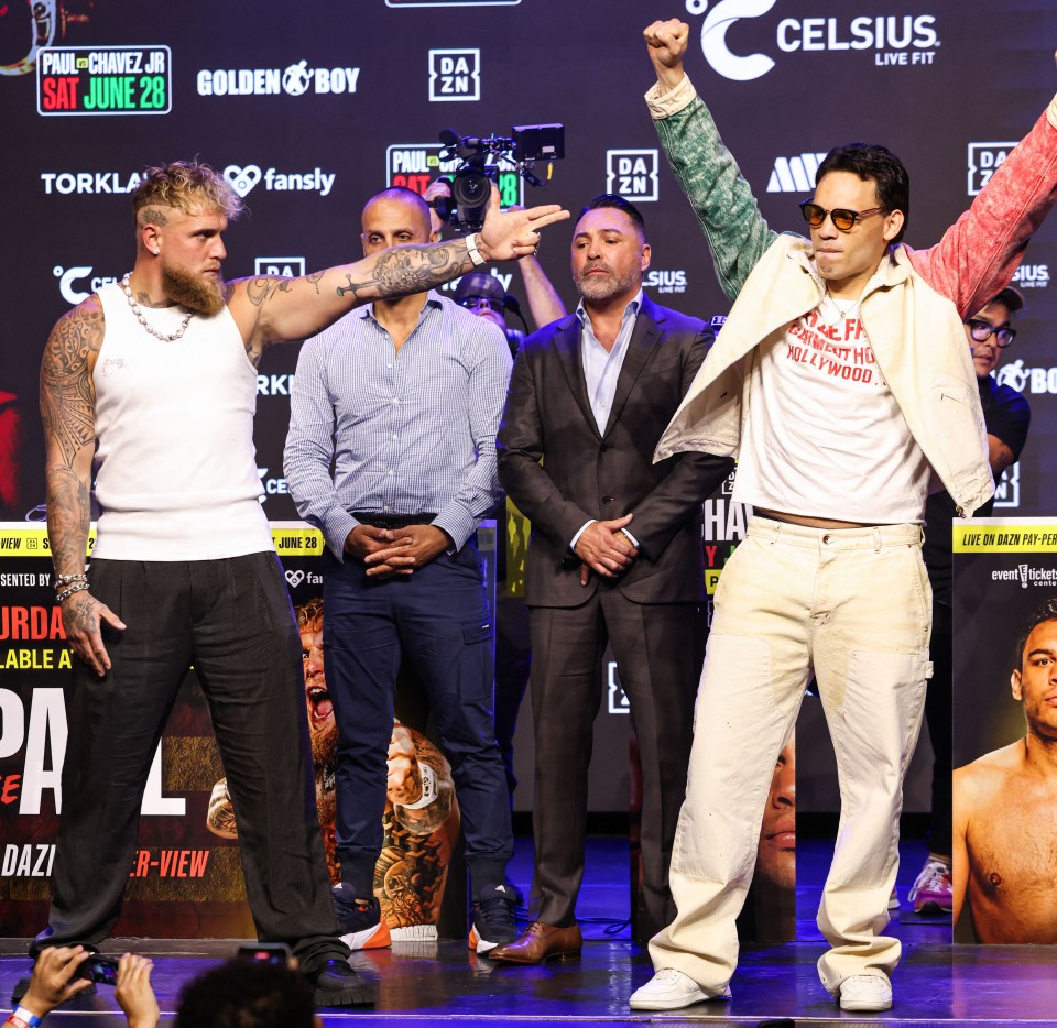 Jake Paul and Julio Cesar Chavez Jr. at a press conference.