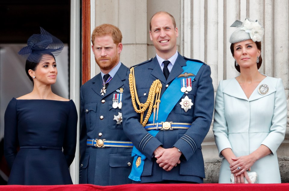 Meghan, Duchess of Sussex, Prince Harry, Duke of Sussex, Prince William, Duke of Cambridge, and Catherine, Duchess of Cambridge at Buckingham Palace.