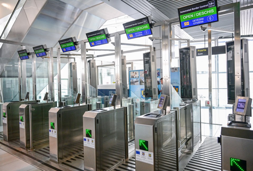 Automated border control gates at an airport.