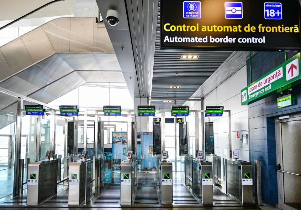 Automated border control gates at an airport.