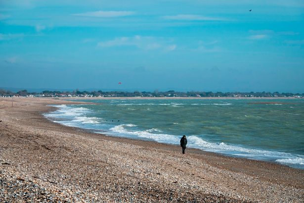 Stock - the beach at Pagham Harbour, a 629-hectare biological and geological Site of Special Scientific Interest on the western outskirts of Bognor Regis in West Sussex. It is a Geological Conservation Review site, a Nature Conservation Review site, a Ramsar site, a Special Protection Area and a Marine Conservation Zone