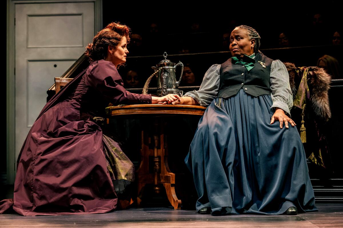 Elizabeth Reaser, left, and Kimberly Scott in "A Doll's House, Part 2" at Pasadena Playhouse.