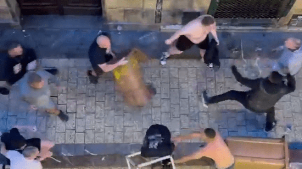 English football fans brawling in San Sebastian.