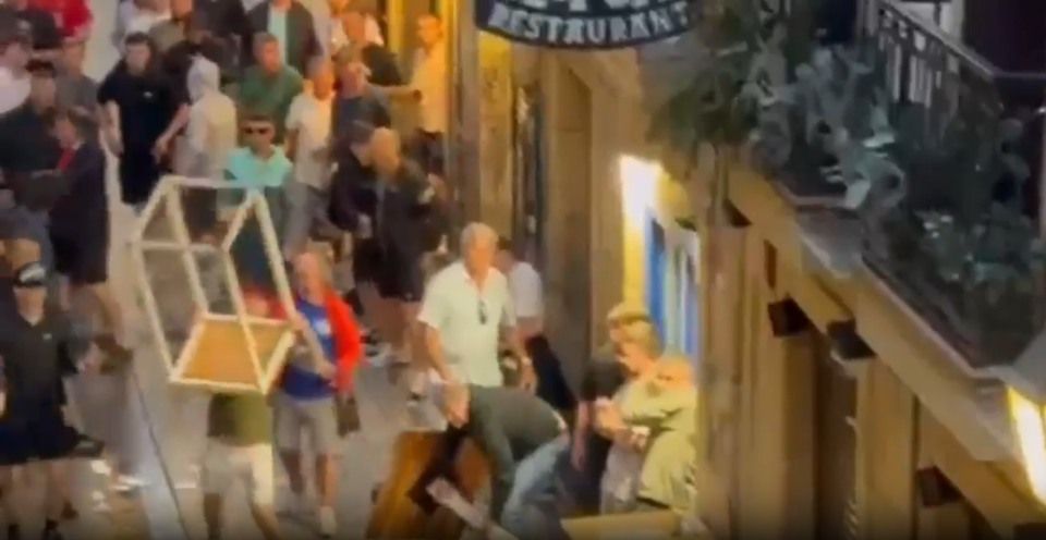 Manchester United fans celebrating in Bilbao.