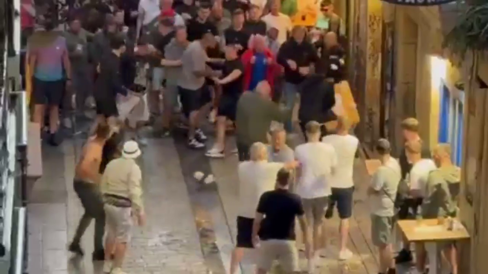 English fans brawling in San Sebastian.