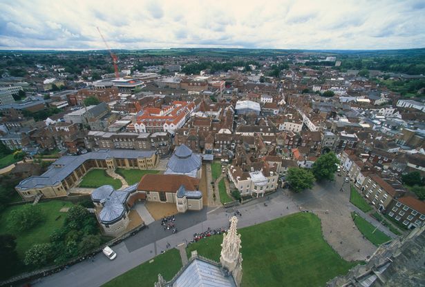 Canterbury as seen from Bell Harry Tower on Canterbury Cathedral