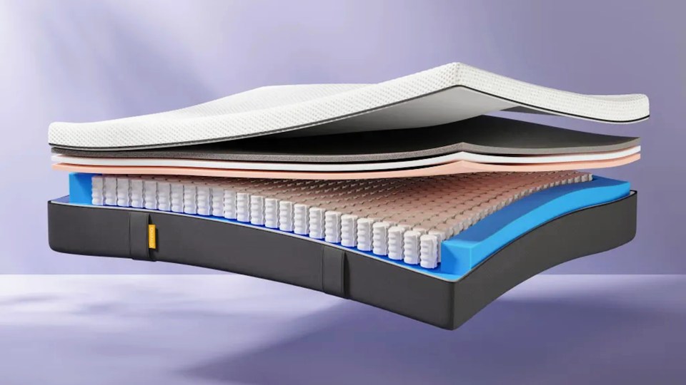 Illustration of a mattress cut away to show its layers.
