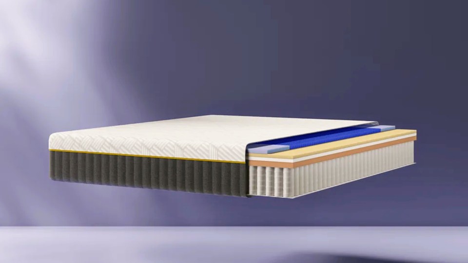 Illustration of a mattress cut away to show its layers.