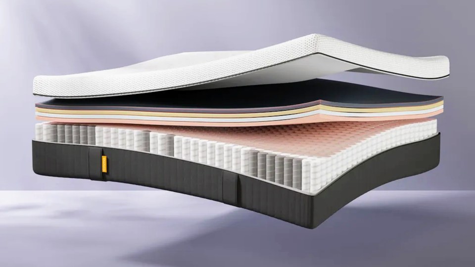 Illustration of a mattress cut away to show its layers.