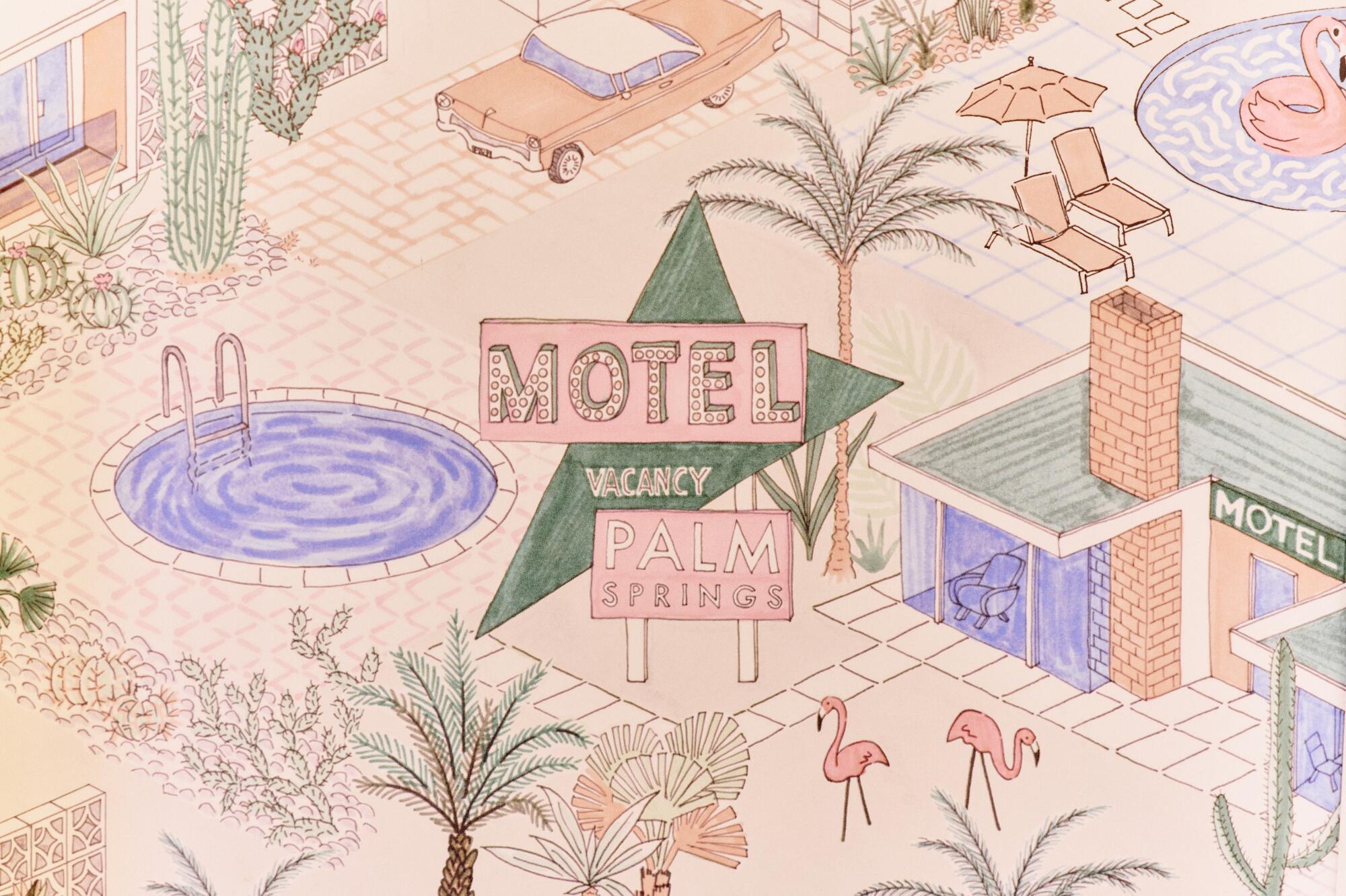 Wallpaper inside the Trixie Motel.