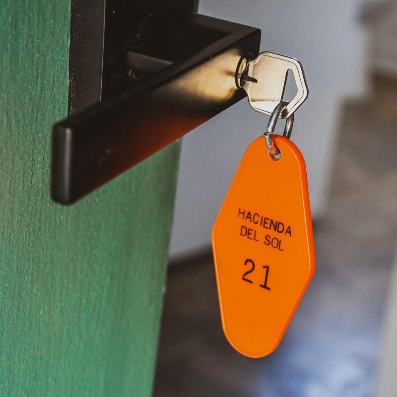 An old-school key from the Hacienda del Sol