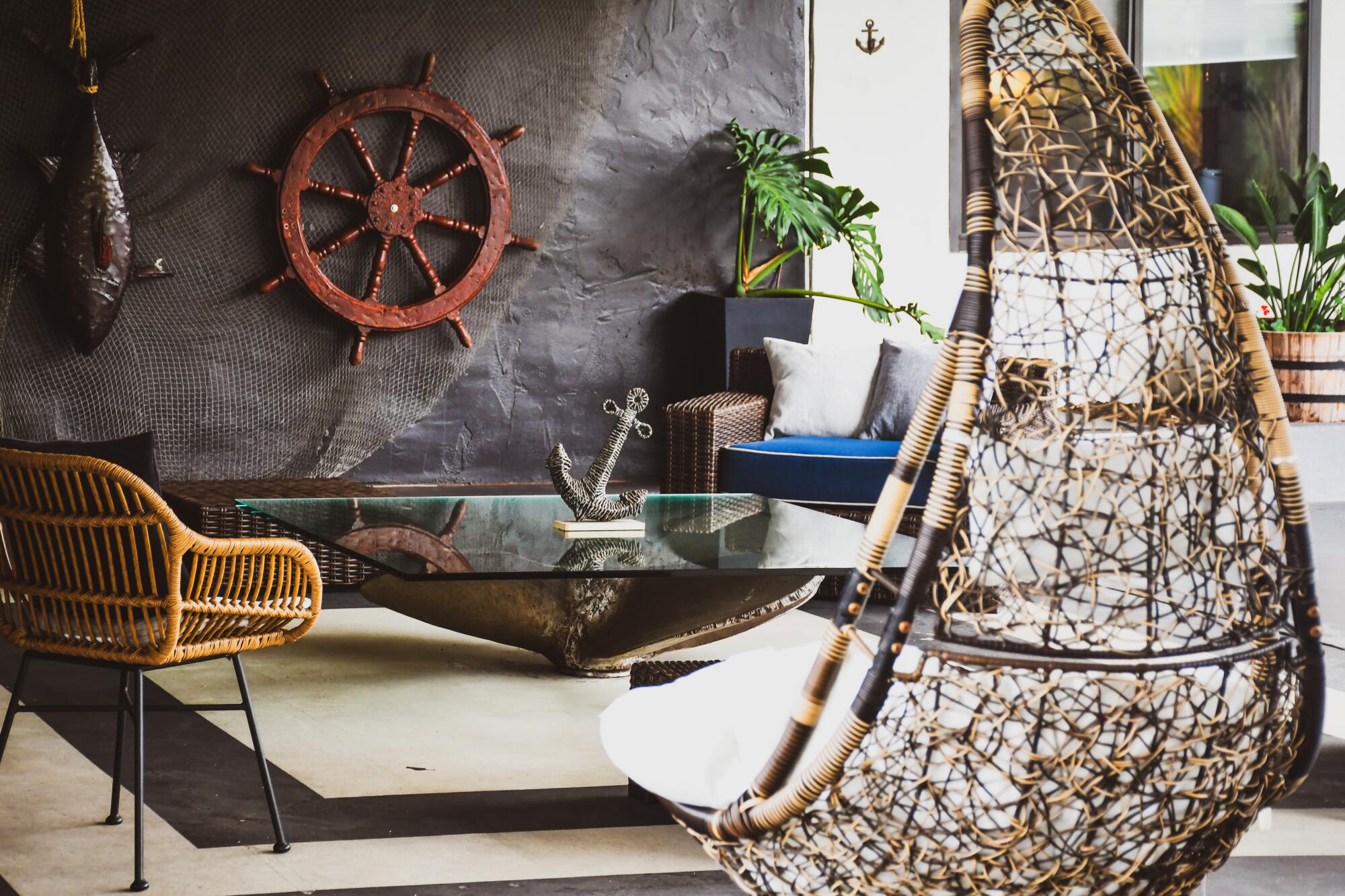 A gathering space at the Haley Hotel in Santa Barbara.
