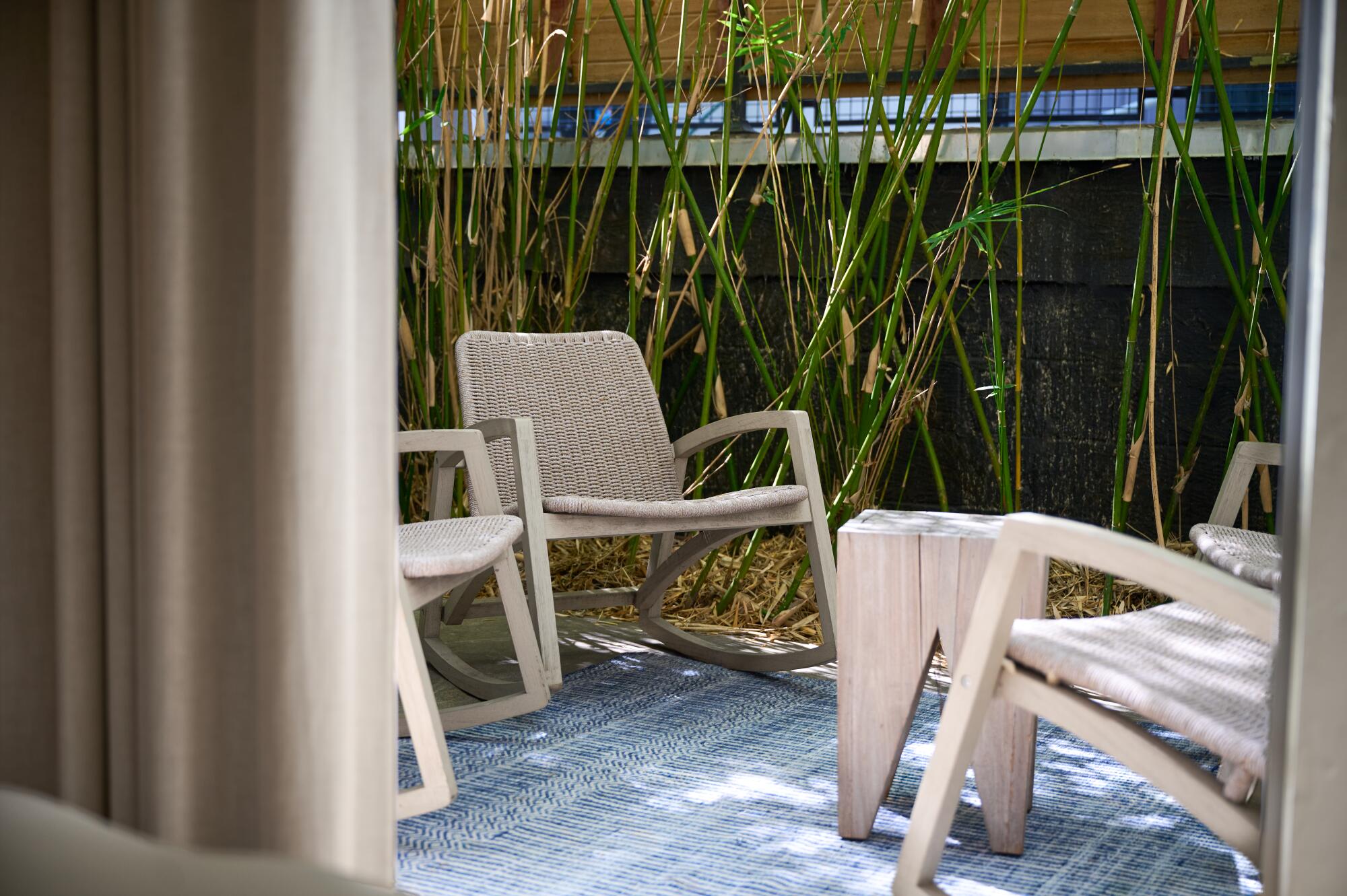 A view of an outdoor space connected to a room at the Pearl Hotel in San Diego