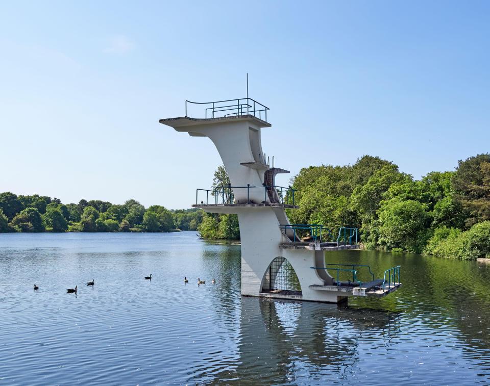 Diving platform in a lake.