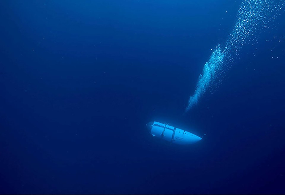The Titan submersible descending underwater.