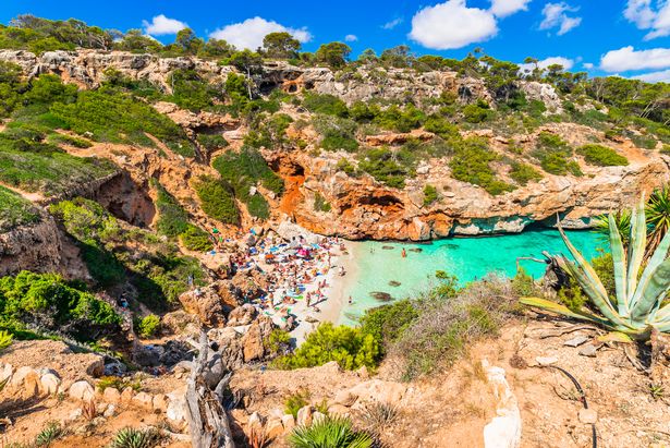 Spain Mediterranean Sea, beautiful beach of Calo des Moro bay on Majorca island