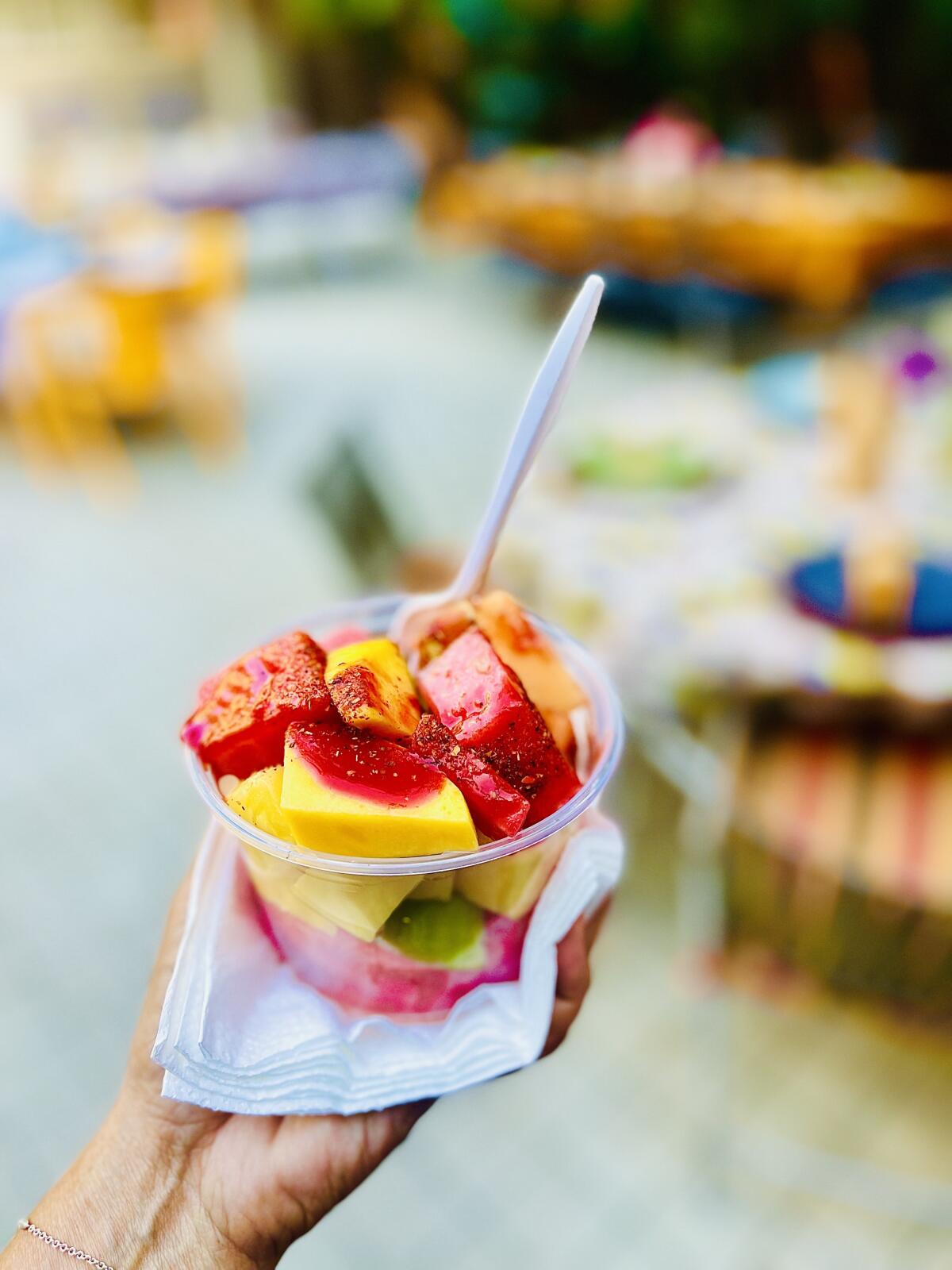 Fruit cup from Frutas Marquez at Nancy Silverton's potluck.