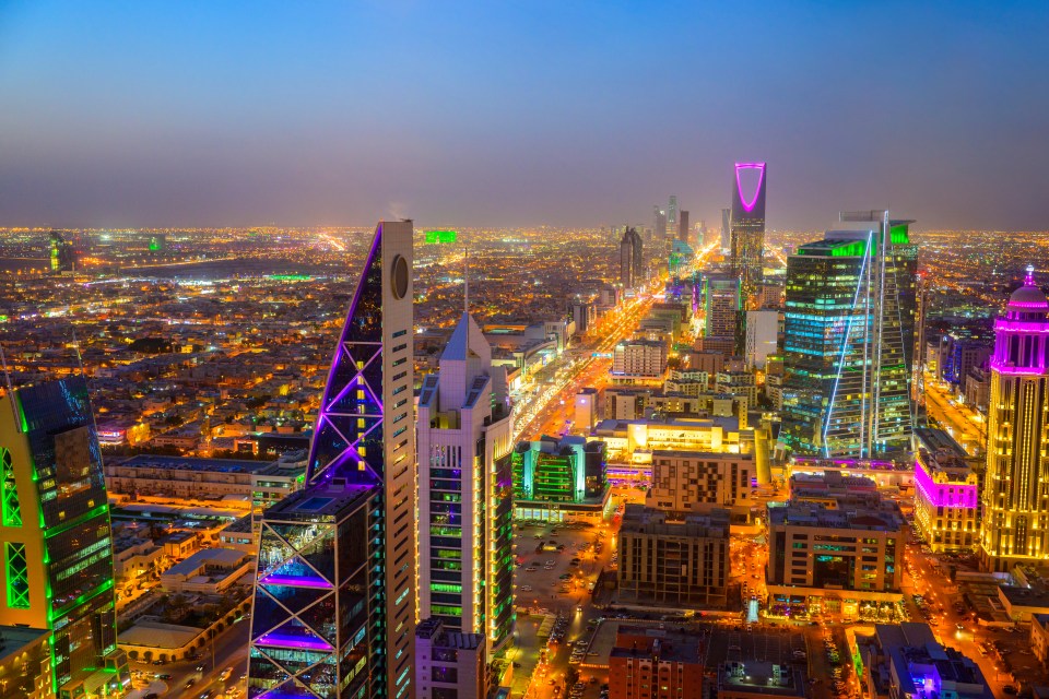 Elevated view over Riyadh. Saudi Arabian capital city at night.