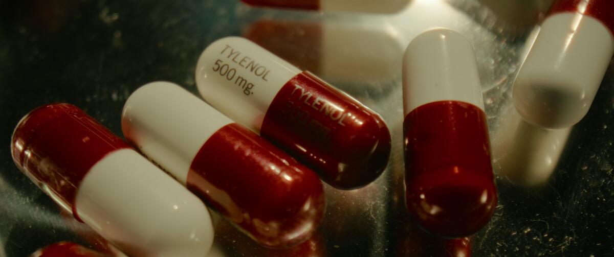 An assortment of Tylenol pills.