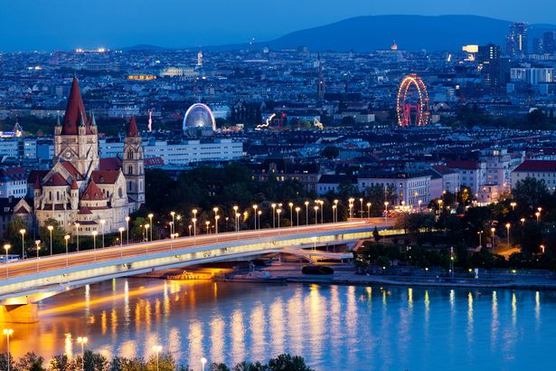 Aerial view of Vienna at night