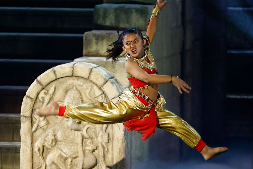 A young girl performing a leap on Britain's Got Talent.