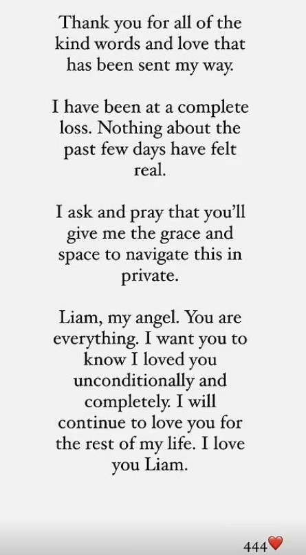 Image of a heartfelt message expressing grief and love.