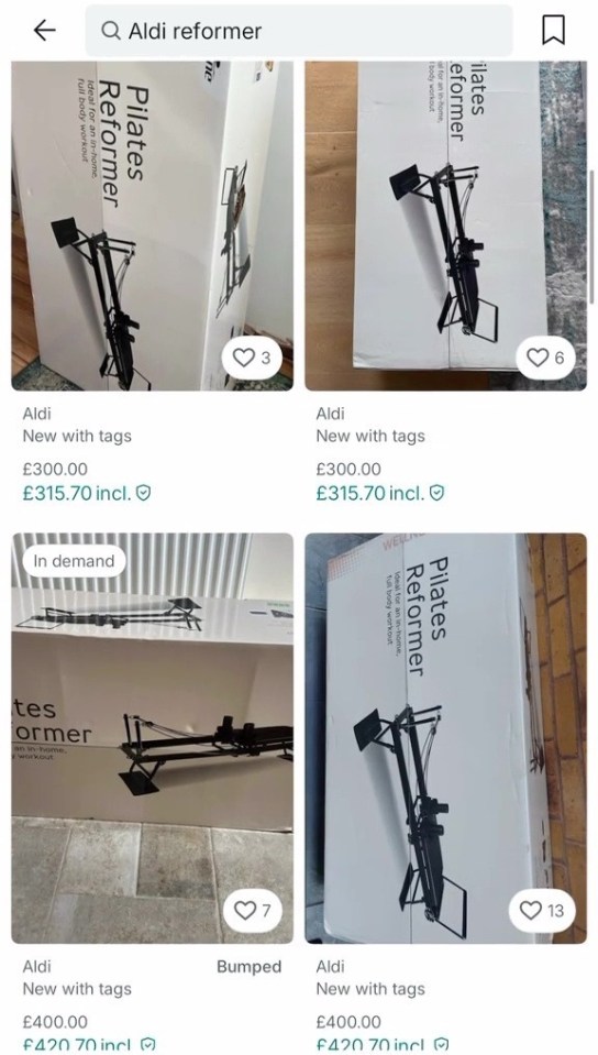 Collage of eBay listings for Aldi pilates reformers.