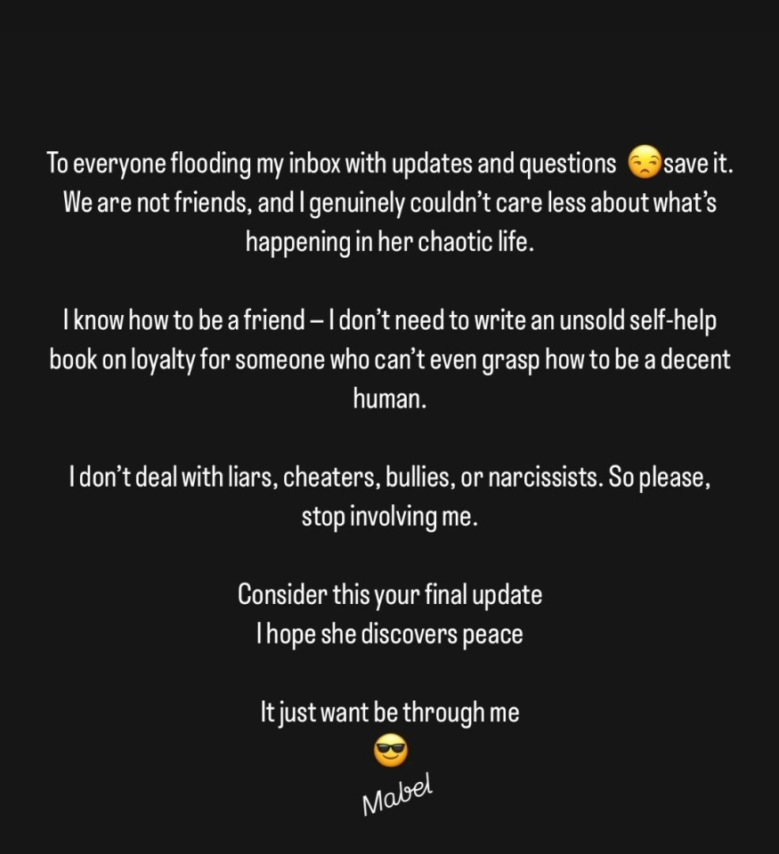 Screenshot of a social media post stating the author will not be providing updates on a friend's life.