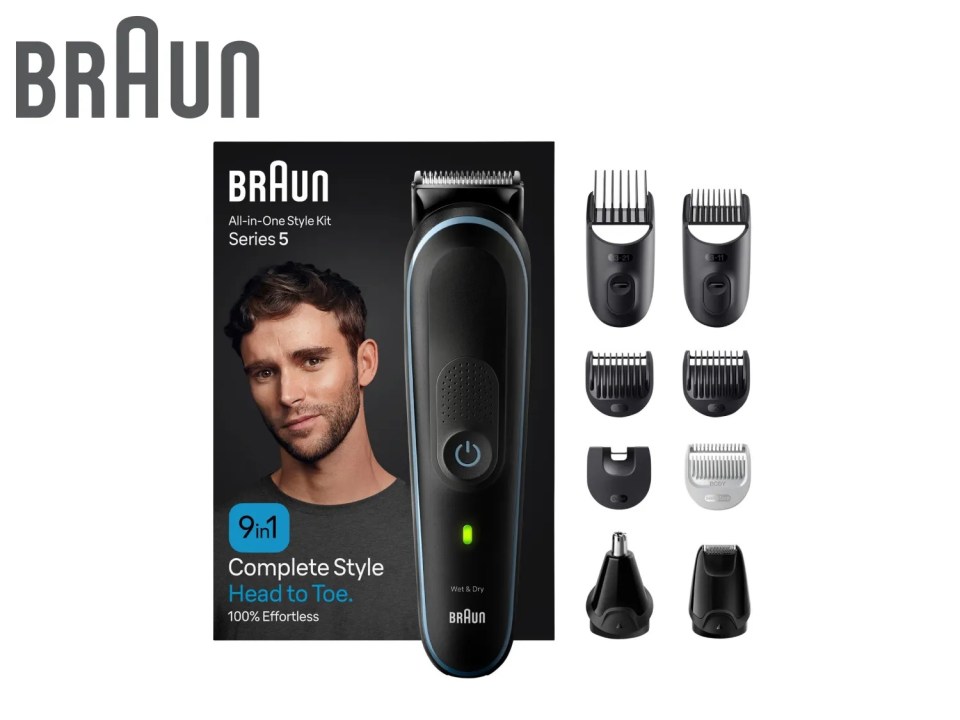 Braun All-in-One Style Kit Series 5 with various attachments.