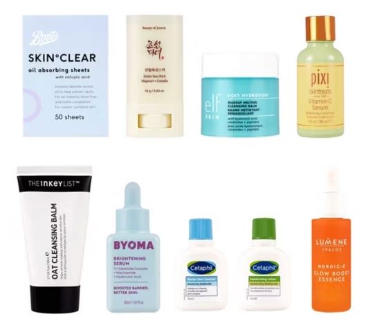 Collage of skincare products.