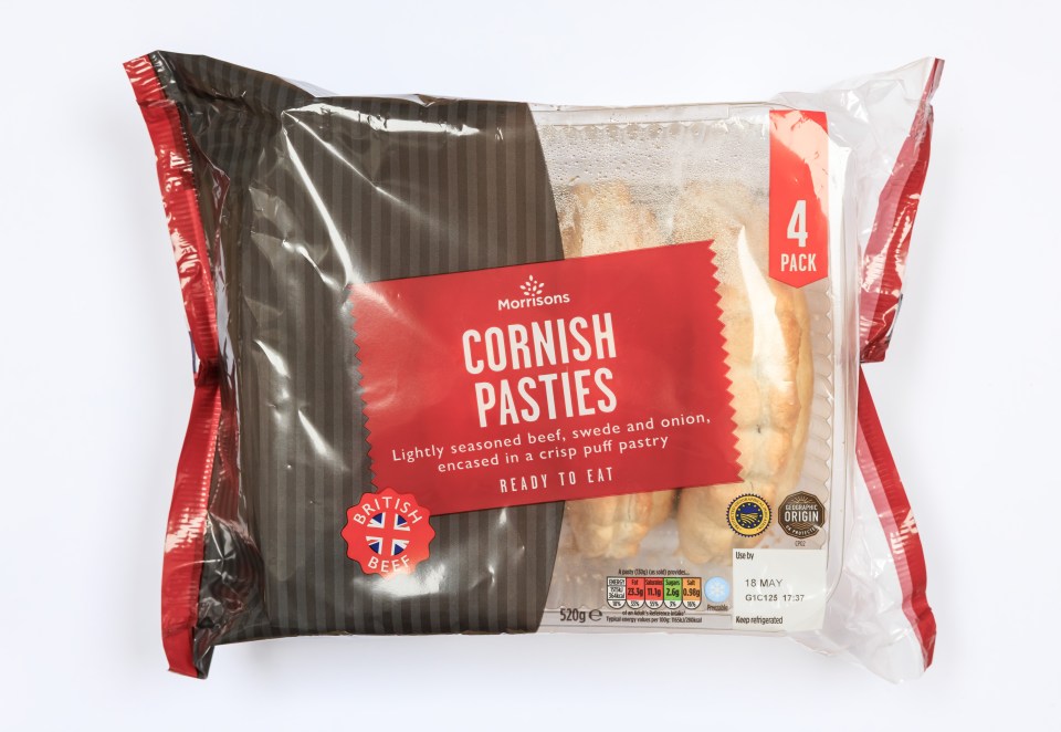 Package of four Morrison's Cornish Pasties.