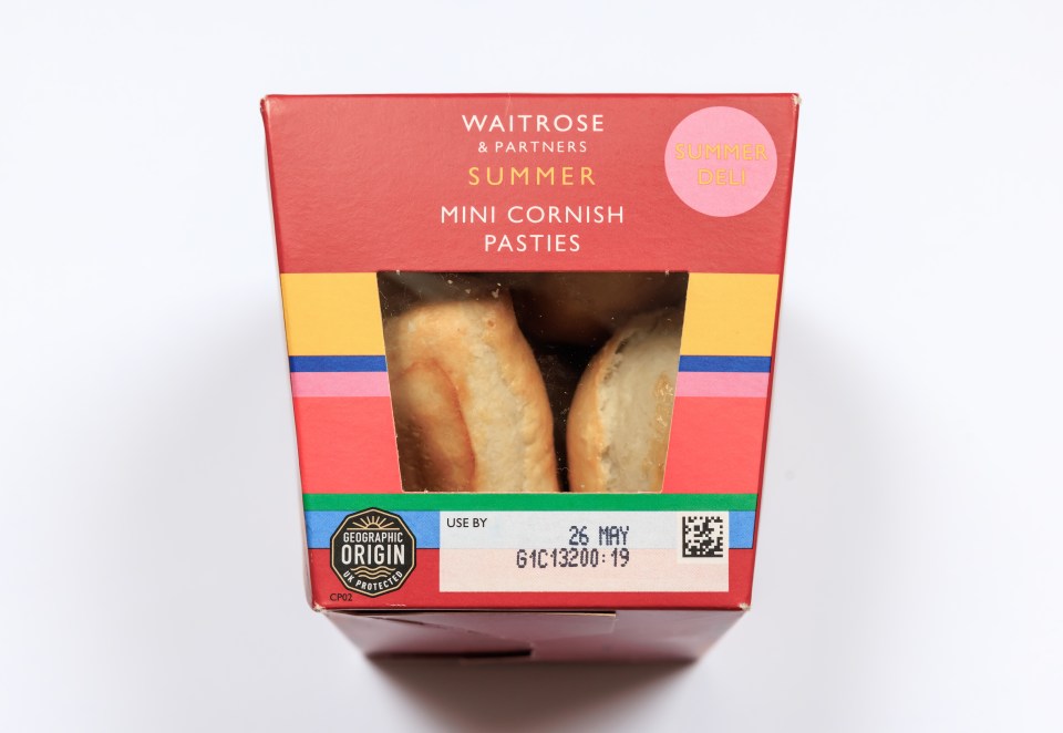 Box of Waitrose mini Cornish pasties.