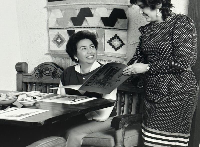 Alicia Mijares, left, daughter of Mijares founder Jesucita Mijares, with Maria Guzman in 1984.