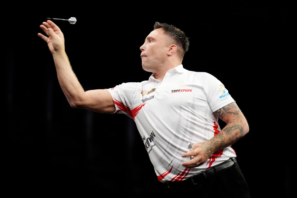 Gerwyn Price in action during his match against Luke Littler during the BetMGM Premier League Play-Offs at The O2, London. Picture date: Thursday May 29, 2025. PA Photo. See PA story DARTS London. Photo credit should read: John Walton/PA Wire. RESTRICTIONS: Use subject to restrictions. Editorial use only, no commercial use without prior consent from rights holder.